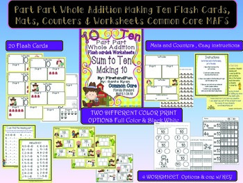 Part Part Whole Addition Making Ten Flash Cards, Mats, Counters 