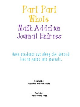 Preview of Part Part Whole Math Addition Word Problem- Journal Entries