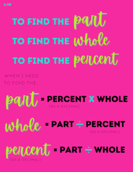 Preview of Part Whole Percent anchor chart poster 6.5B