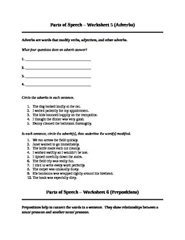 Preview of Part of Speech Introductory Worksheets (Pt. 2)