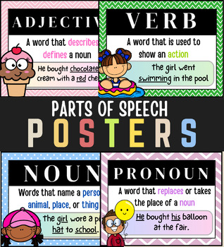 Preview of Part of Speech Posters- Noun, Adjective, Verb, Pronoun, Preposition, Proper noun