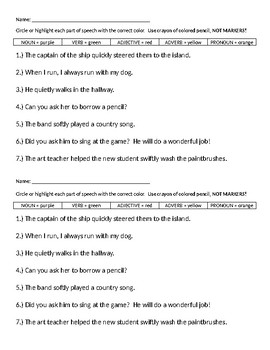 Preview of Part of Speech Practice - Noun, verb, adjective, adverb, and pronoun