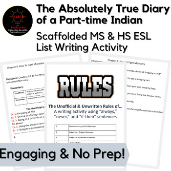 Preview of Part-time Indian "Unwritten Rules" No Prep Scaffolded Writing Activity 7-10 ESL