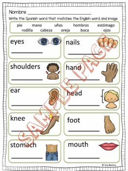 partes del cuerpo spanish body parts worksheets