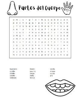 Preview of Partes del Cuerpo Word-search