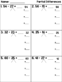 Partial Differences to Subtract Worksheets
