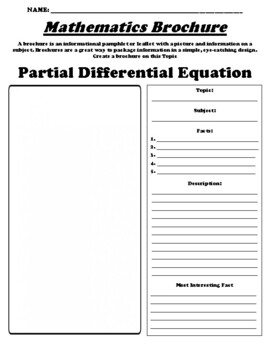 Preview of Partial Differential Equation "Informational Brochure" Worksheet & WebQuest