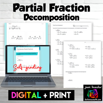 Preview of Partial Fraction Decomposition Digital Self Grading Activity with Printable