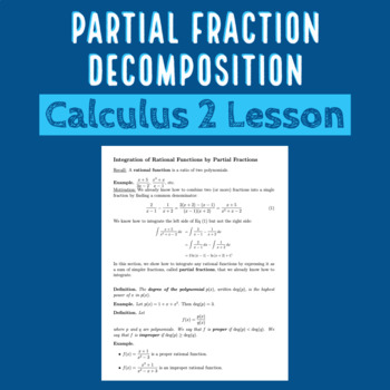 Preview of Partial Fraction Decomposition Integration Lesson (Calculus 2 AP Calculus BC)