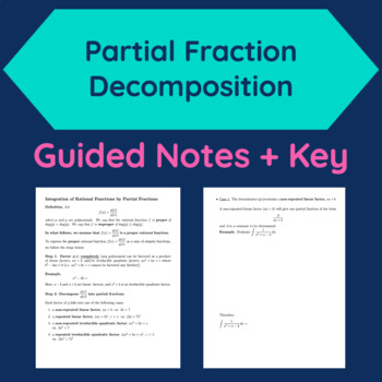 Preview of Partial Fraction Decomposition Integration Technique Calculus 2 Guided Notes