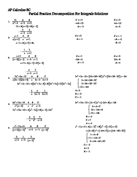 Partial Fraction Decomposition Worksheet for Integrals - AP Calculus BC