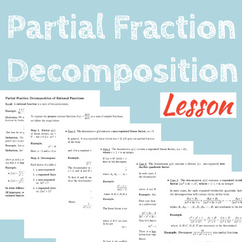 Preview of Partial Fraction Decomposition of Rational Functions Lesson Handout Printable