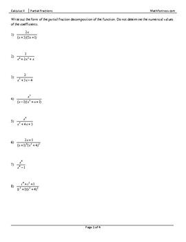 Preview of Partial Fractions Worksheet