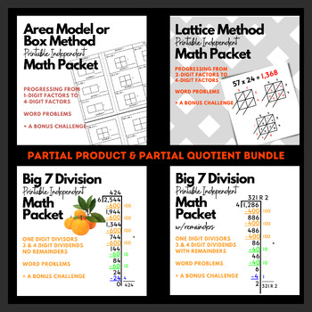 Preview of Partial Product + Partial Quotient Math Packets