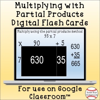Preview of Partial Products 2 Digit by 1 Digit Google Classroom™ Digital Flash Cards