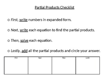 Preview of Partial Products Checklist
