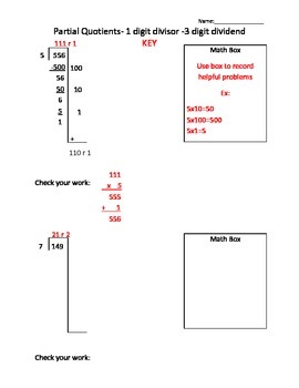 partial quotient 1 digit divisor 3 digit dividend by 4 the love of 5th