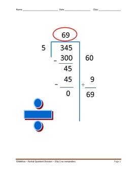 Partial Quotient Division - 12 Problems - 3 by 1 With No Remainders