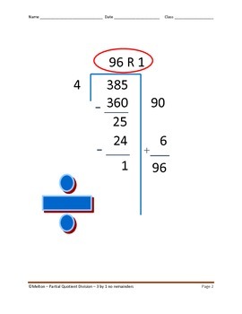 partial quotient division 24 problems 3 by 1 with remainders