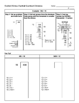 Preview of Partial Quotient Division Guided Notes