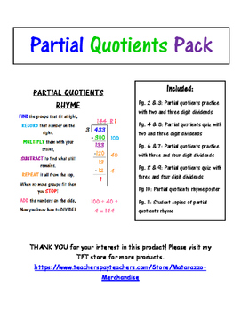 Preview of Partial Quotient Pack- with catchy RHYME