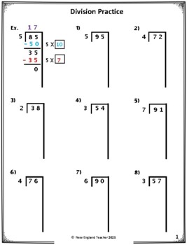 partial quotients division worksheets with 2 and 3 digit dividends no remainders