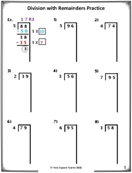 Preview of Partial Quotients Division Worksheets with 2 and 3 digit dividends w/ Remainders