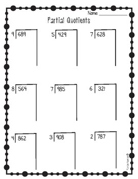 Preview of Partial Quotients Worksheets