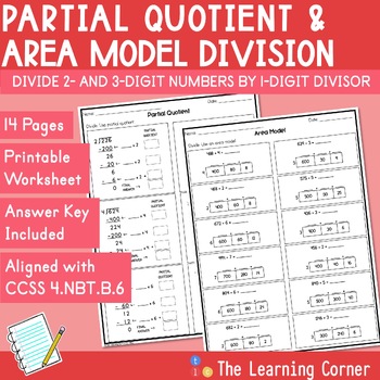 Preview of Partial Quotients and Area Model Division Worksheets (1-Digit Divisors)