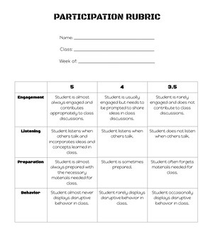 Preview of Participation Rubric