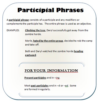 Preview of Participial Phrases Writer's Notebook Entry