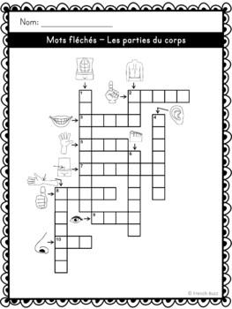 free body parts worksheets grade for 1 mots  du fléchés  French corps croisés, Parties cachés,