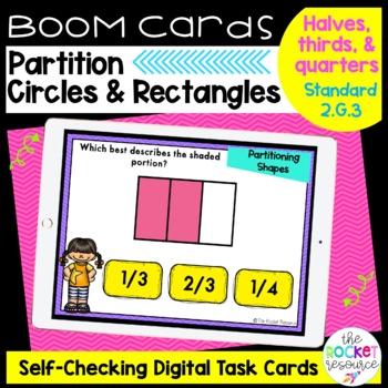 Preview of Partition Circles and Rectangles BOOM™ Cards 2.G.3