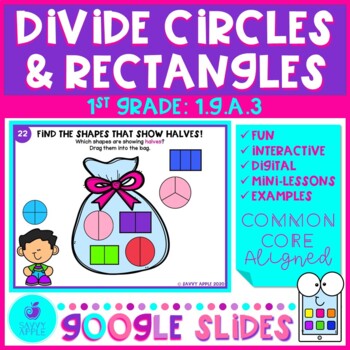 Preview of Partition Shapes Fractions Intro Google Slides 1st Grade Math Distance Learning