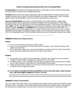 Preview of Partition of India Discussion Activity