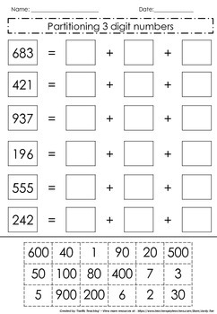 Partitioning 3 digit numbers by Tarrific Teaching | TpT