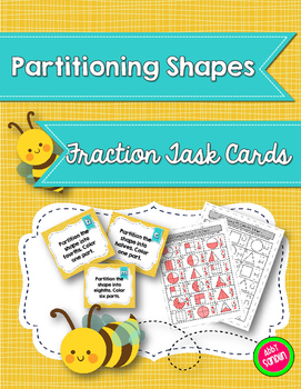 Preview of Partitioning Shapes Fraction Task Cards {2.G.A.3, 3.G.A.2, 3.NF.A.1}