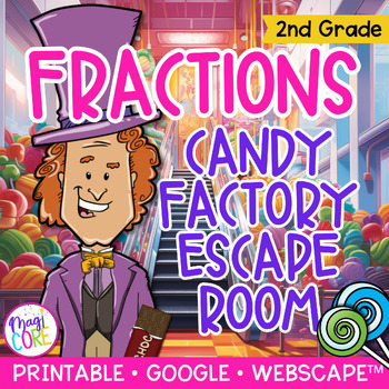Preview of Partition Shapes & Fractions 2nd Grade Math Escape Room Print & Digital Activity