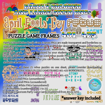 Preview of Partly Colored APRIL FOOLS' DAY Rebus Puzzle Game Frames 401–425 PNGs