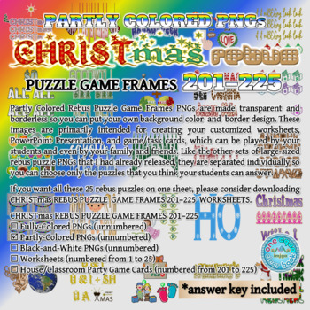 Preview of Partly Colored CHRISTMAS Rebus Puzzle Game Frames 201–225 PNGs