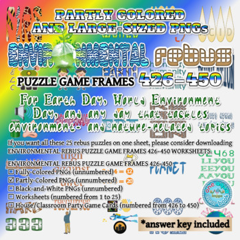 Preview of Partly Colored EARTH DAY / ENVIRONMENTAL Rebus Puzzle Game Frames 426–450 PNGs
