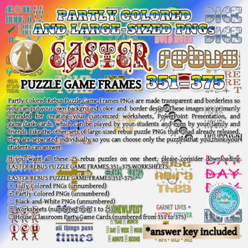 Preview of Partly Colored EASTER Rebus Puzzle Game Frames 351–375 PNGs