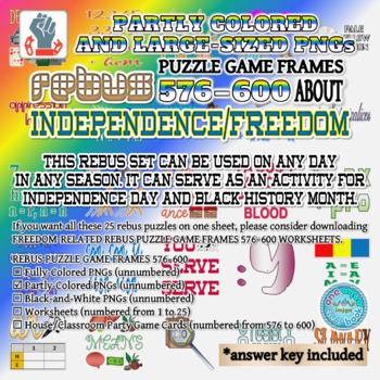 Preview of Partly Colored INDEPENDENCE/FREEDOM-RELATED Rebus Puzzle Game PNGs 576–600