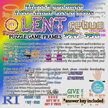 Preview of Partly Colored LENT Rebus Puzzle Game Frames 326–350 PNGs