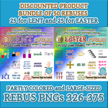 Preview of Partly Colored LENT and EASTER Rebus Puzzle Game Frames 326–375 PNGs