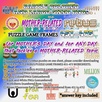 Preview of Partly Colored MOTHER-RELATED Rebus Puzzle Game Frames 451–475 PNGs