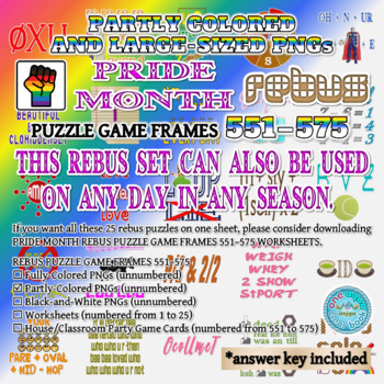 Preview of Partly Colored PRIDE MONTH Rebus Puzzle Game Frames 551–575 PNGs