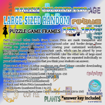 Preview of Partly Colored Rebus Puzzle Game Frames 126–150 PNGs