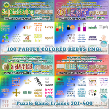 Preview of Partly Colored Rebus Puzzle Game Frames 301–400 PNGs