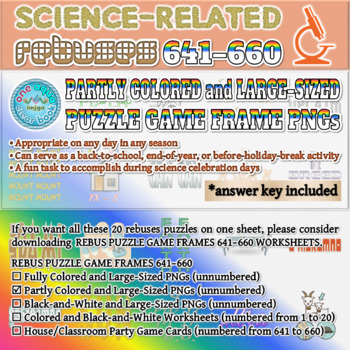 Preview of Partly Colored SCIENCE-RELATED Rebus Puzzle Game Frames 641–660 PNGs